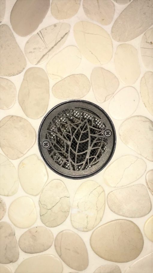 3.25 Inch Round Shower Drain Cover, Almond Leaves Design
