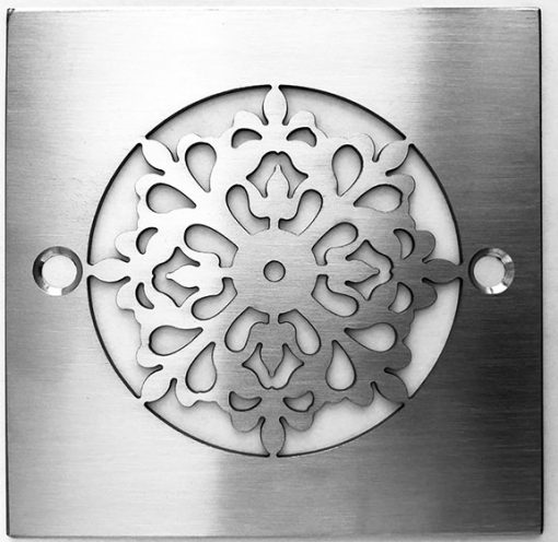 Square Drain Cover, Classic Motif No. 7, Replacement For Oatey 42238 & 42237. 4-3/16 Inch Square with 3-3/8 Inch CTC. by Designer Drains.
