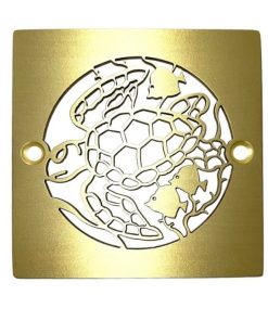 Turtle, Square Shower Drain, Brushed Brass
