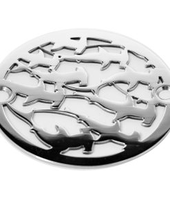 Sioux Chief Metal Rim round shower drain with shark design by Designer Drains